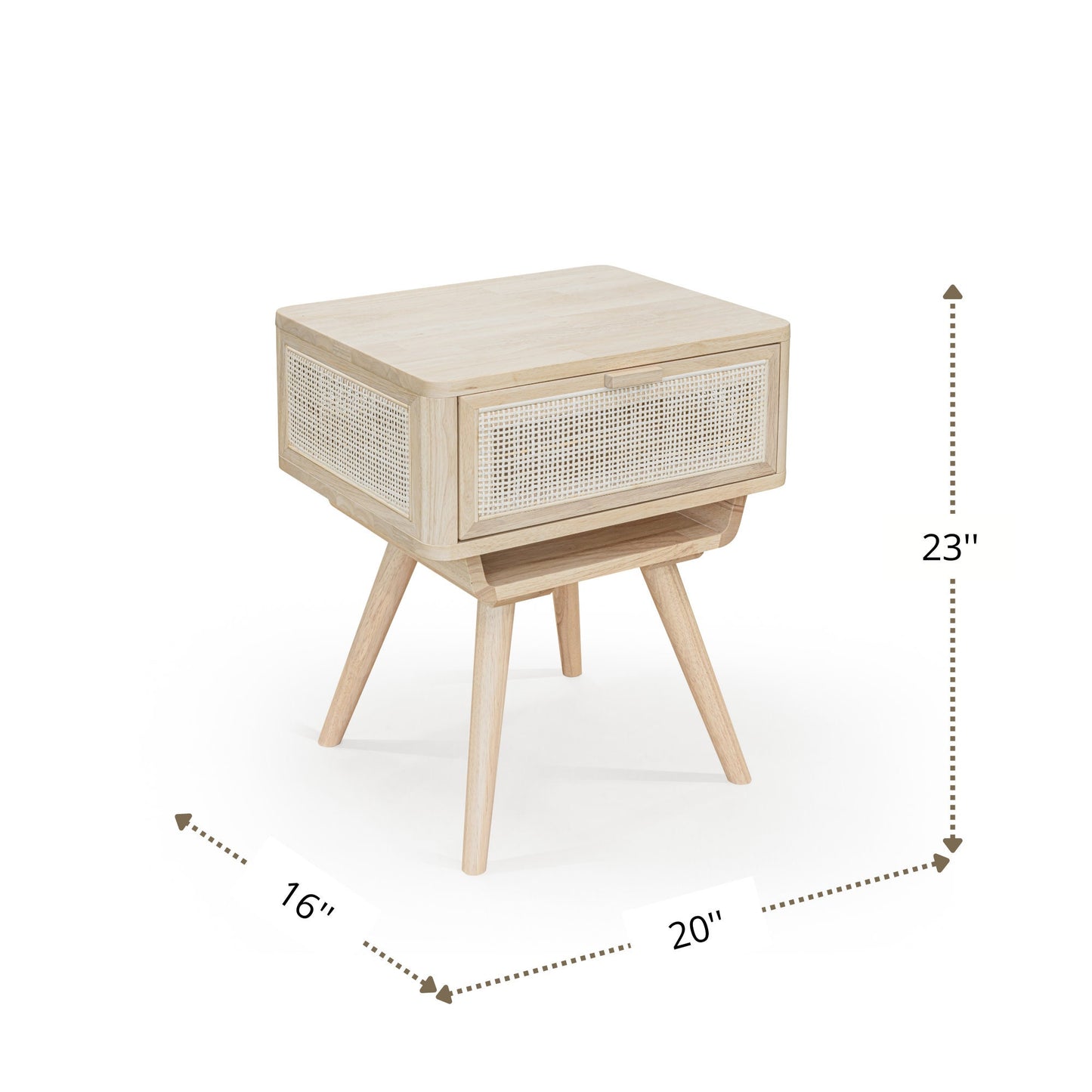 solid wood end table with cane