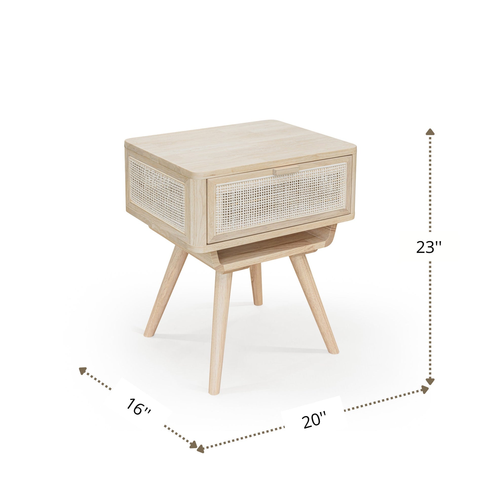 solid wood end table with cane