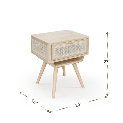 solid wood end table with cane