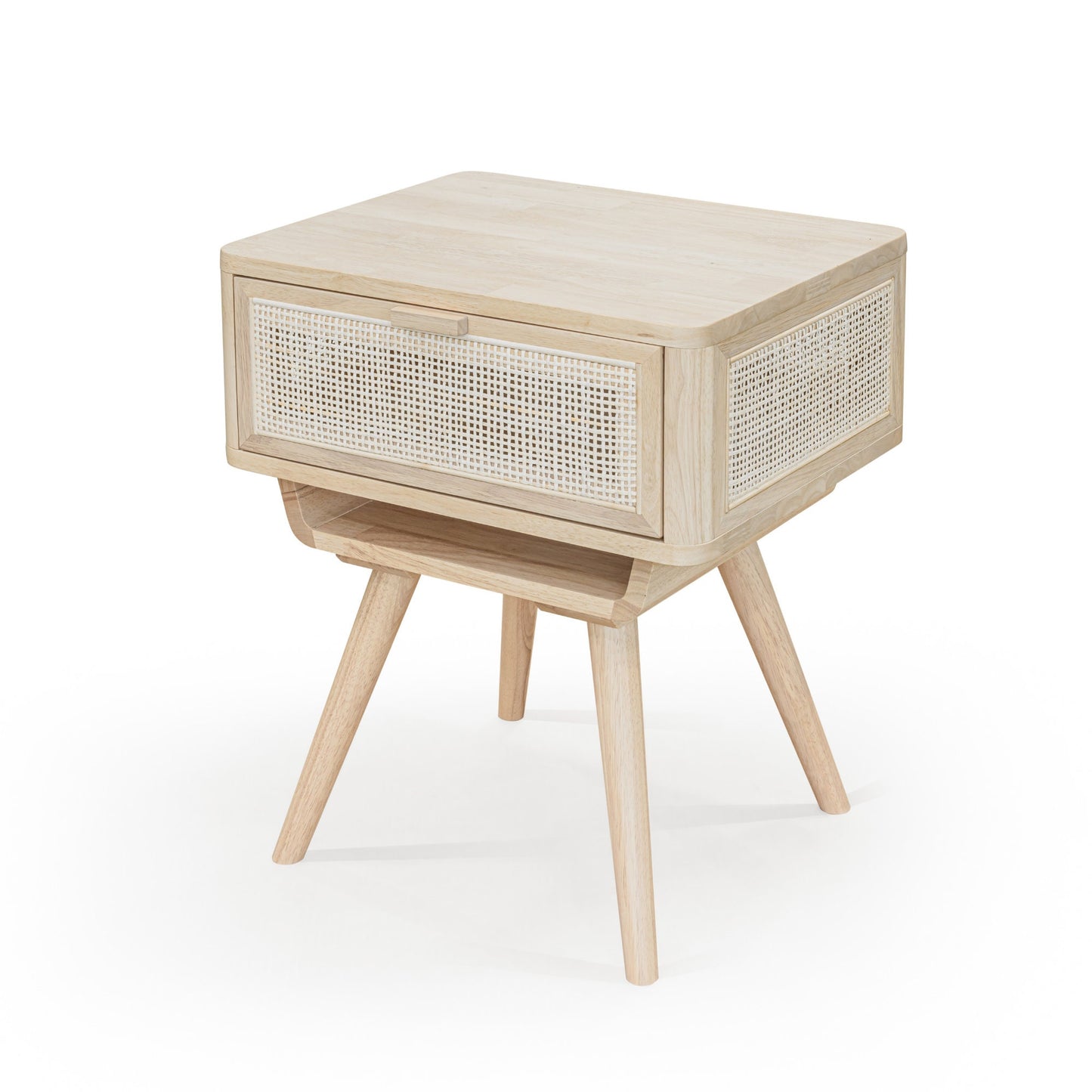 solid wood end table with cane