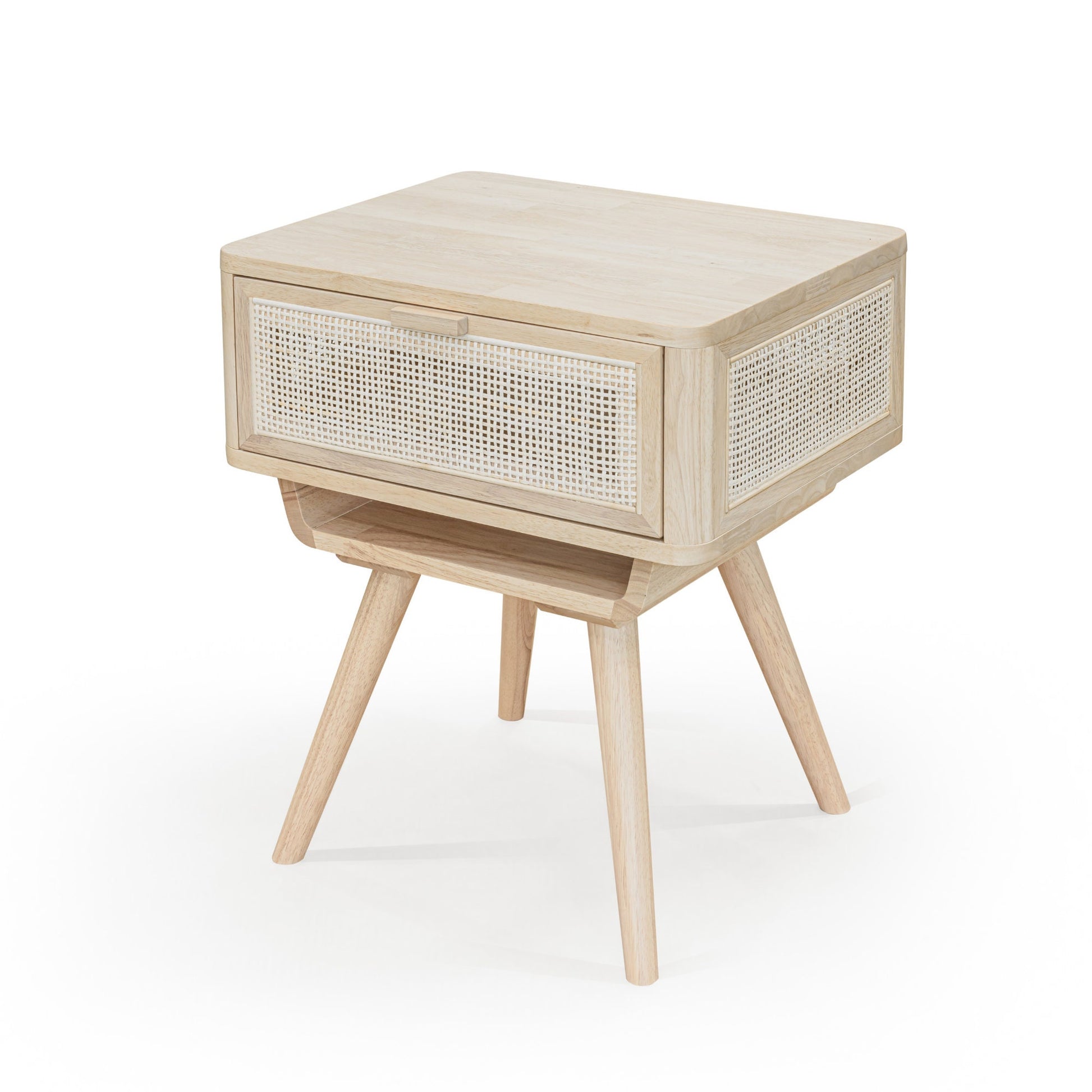 solid wood end table with cane