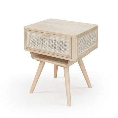 solid wood end table with cane
